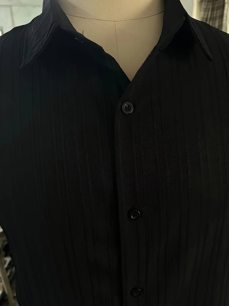 Michael – geribbelde blouse met korte mouwen en knoopsluiting