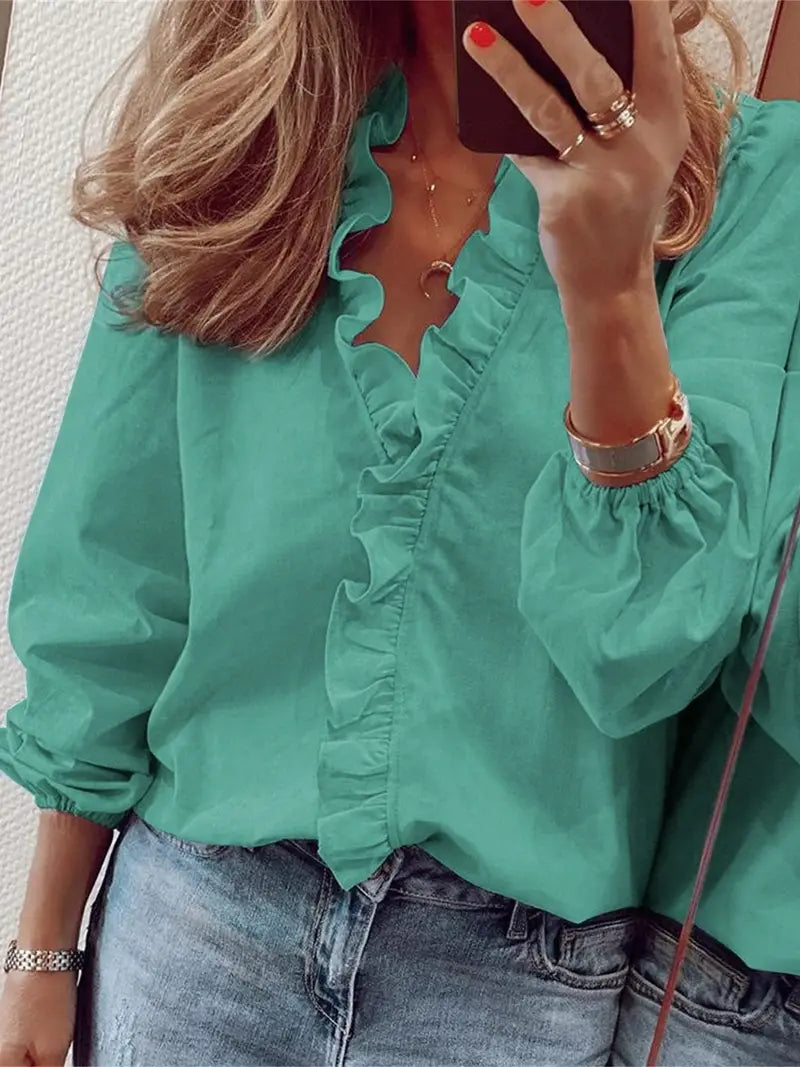 Lauren - casual blouse met v-hals en lange mouwen